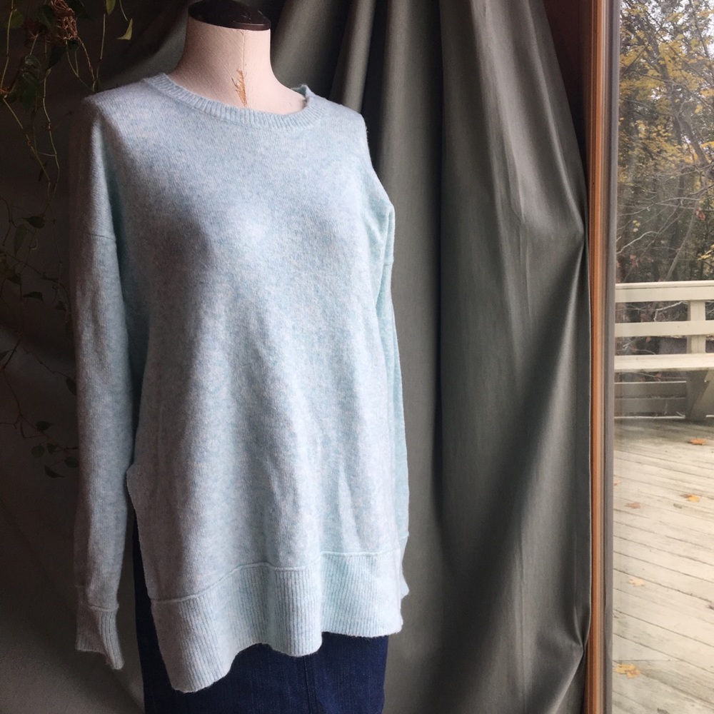 LOFT Wool Long Sweater Ice Blue Side Slit